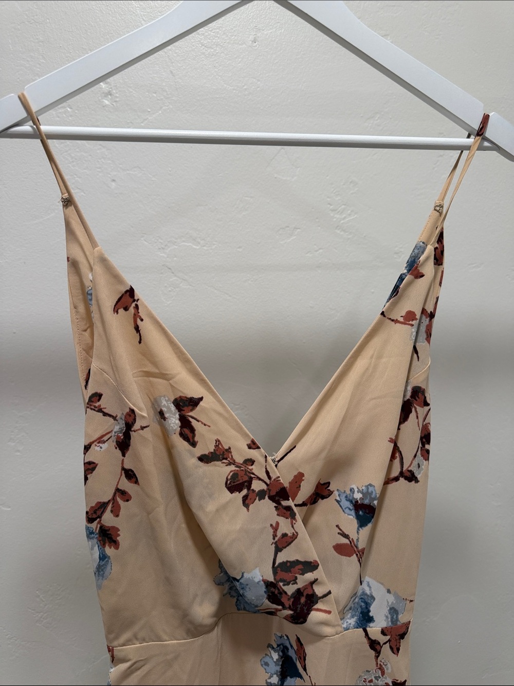 Lush Beige Floral Maxi Dress with Blue Blooms - Picture 2 of 6